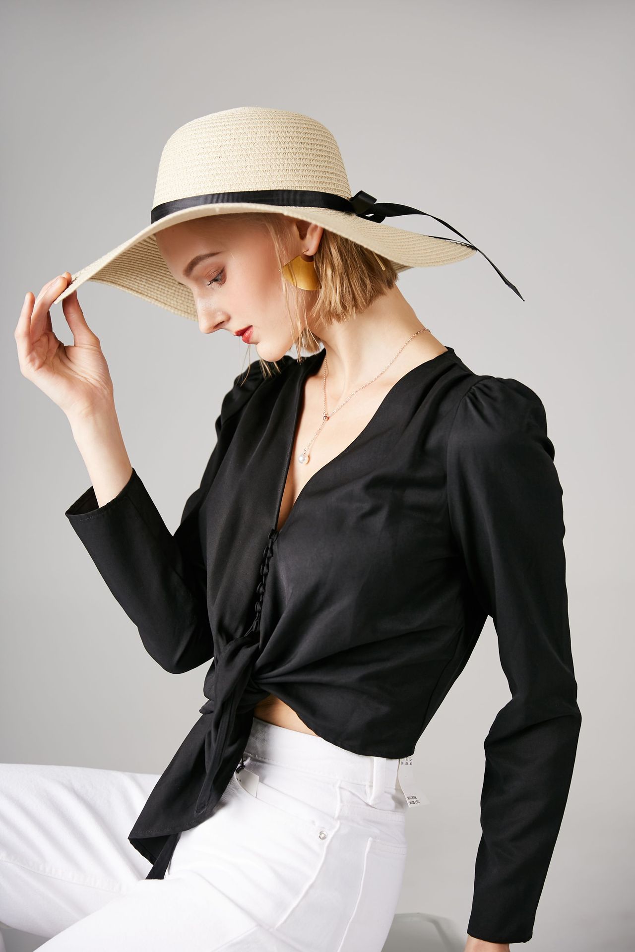 fashion sunscreen bowknot straw hats wholesalepicture3