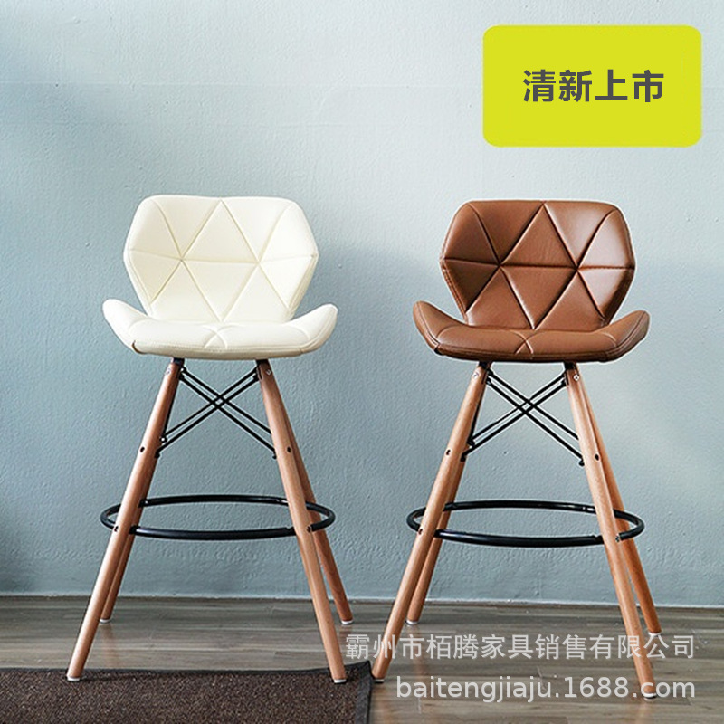 实木吧椅简约时尚吧台椅收银台高脚凳奶茶店咖啡厅酒吧椅