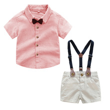 ins儿童派对花童周岁男童绅士外出套装童装一件代发英伦风短袖