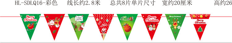 Decoraciones de Navidad Bandera de triángulo Feliz Navidad bandera colorida Bandera de doble cara Ventana de Navidad diseño familiar bandera colgante