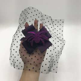 厂家万圣节派对饰品化妆舞会道具 创意黑点网纱立体蜘蛛头箍化妆