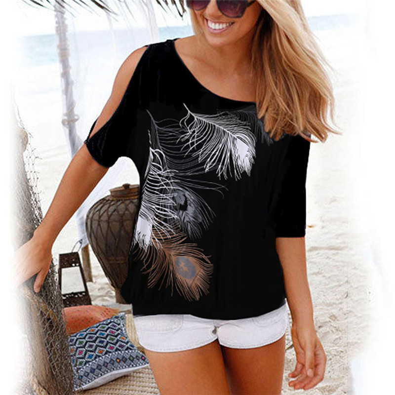 Feather Print Short Sleeve T-Shirt NSGE35067