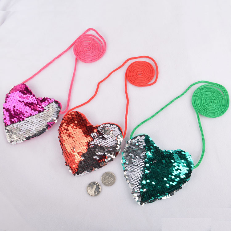 15g Weight Polyester Lining Material Women's Heart Shape Pu Leather Sequins Zipper Coin Purses