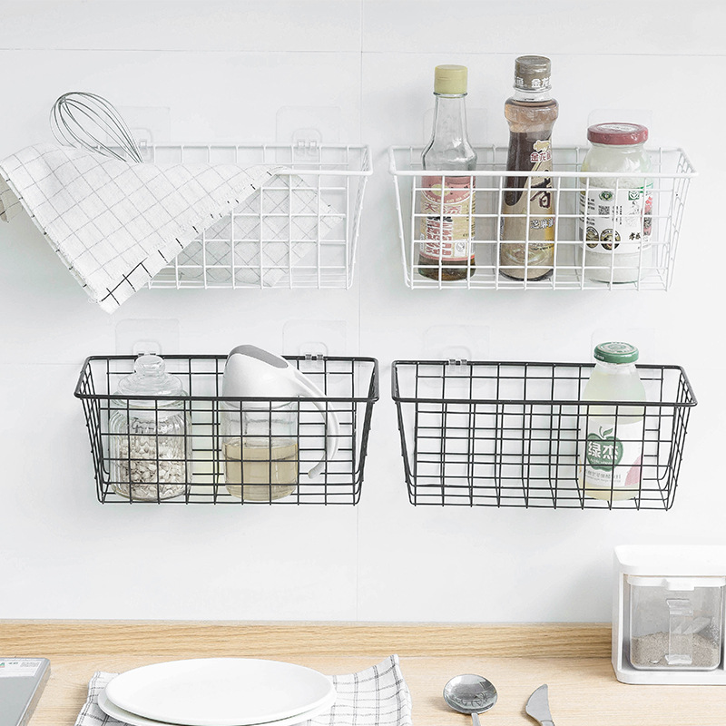 Cesta de almacenamiento de estilo japonés cesta de almacenamiento de hierro multifuncional montado en la pared caja de almacenamiento de cosméticos caja de almacenamiento de cocina cesta de almacenamiento