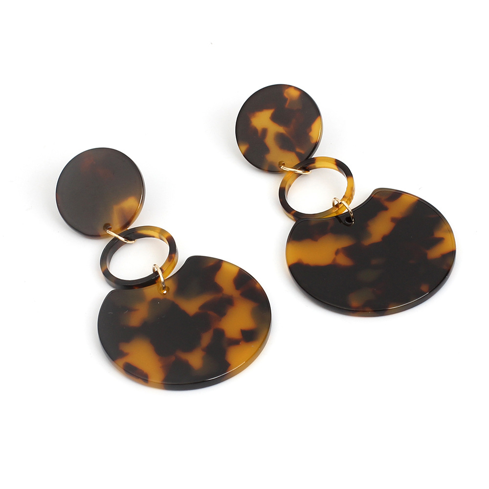 10g Weight No Inlaid Inlay Material Earrings Classification Travel, Birthday, Festival Occasion Geometric Pattern Women'S Gender Retro Style Black Color Korean Leopard Print Amber Acrylic Circle Geometric Acetate Pendant Earrings 7