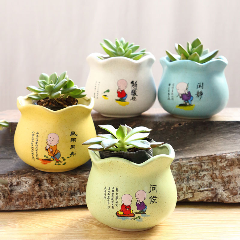 灶言 马卡龙多肉花盆满天星简约卡通陶瓷zakka小清新糖果色中号盆