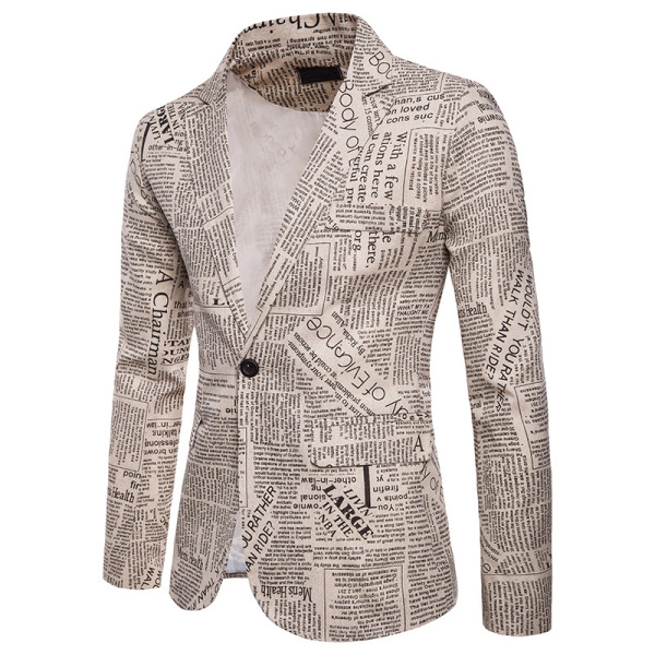 Men’s Wear Newspaper Style Design A Button Men’s Turn-collar Suit 