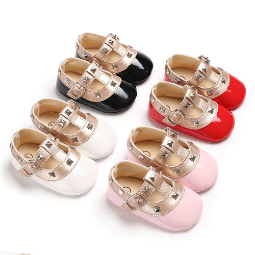 Season month girl s princess shoes soft soled Velcro fastener baby walking shoes