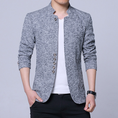 四季可穿男士立領韓版修身薄款西服男青年中山裝時尚小西裝外套潮