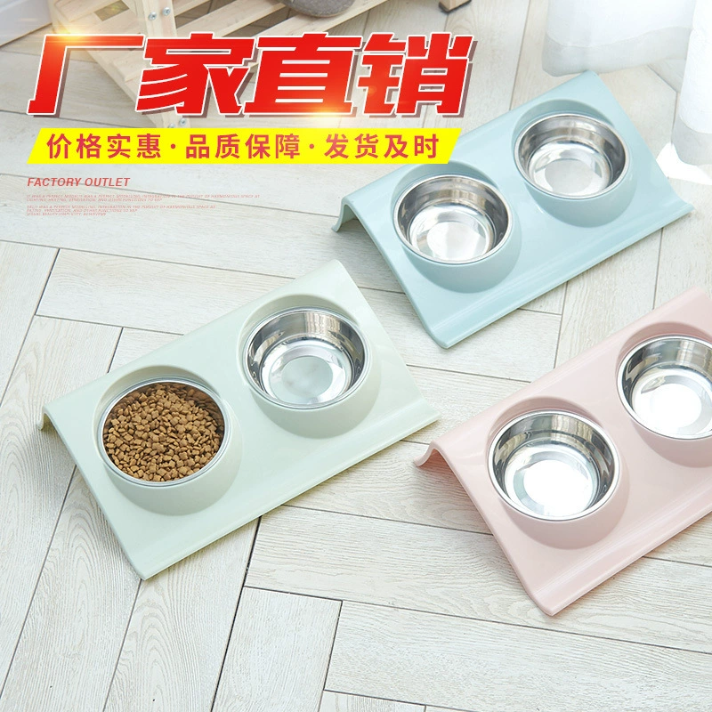 Двухслойная двухслойная предпочтительная пластиковая нержавеющая сталь двойная миска для домашних животных