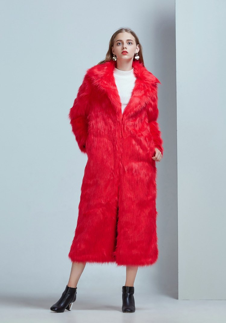 Ropa de mujer Abrigo de piel con cuello de traje superlargo de piel_voghion.com