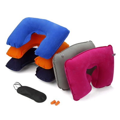 travel Eyeshade U-pillow inflatable Travel? Sambo Three-piece Suite Flocking outdoors inflation pillow