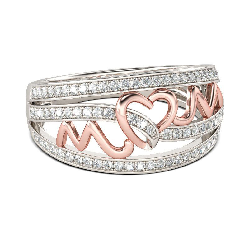 Creative Love Mom Alloy Ring Plated 14k Color Separation Mother's Day Gift display picture 2