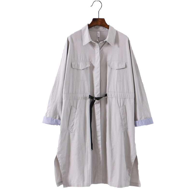 Long coat female 2018 Autumn new pattern Solid belt Waist cotton material coat 0.48 A813