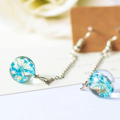 玻璃球满天星干花永生花耳线女气质韩国耳饰长款耳环批发【E36】