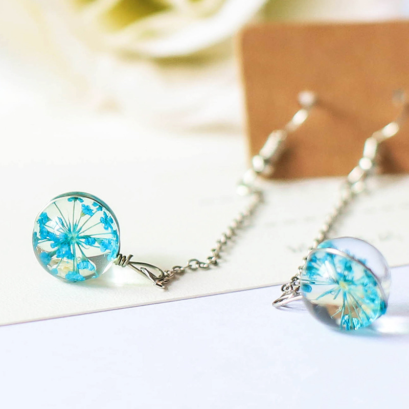 玻璃球满天星干花永生花耳线女气质韩国耳饰长款耳环批发【E36】