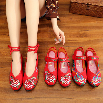 老北京布鞋女民族风绣花鞋平底中老年妈妈鞋浅口单鞋广场舞舞蹈鞋|ru