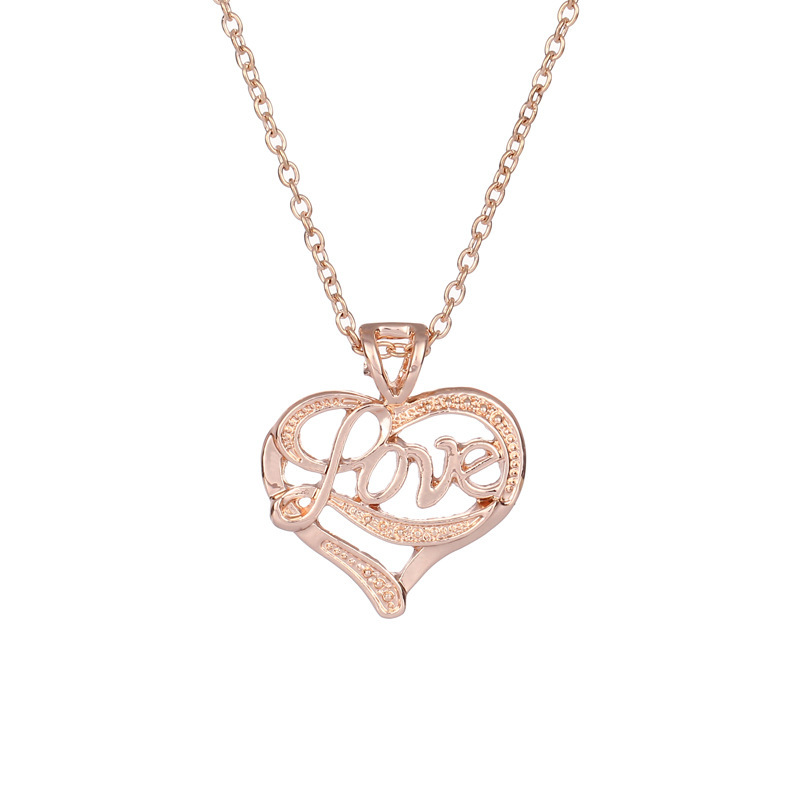 速卖通WISH热卖货源时尚镂空字母LOVE爱心项链 外贸流行饰品批发