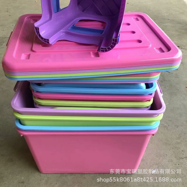 加厚滑轮带盖塑料储物箱小号透明收纳箱 塑料手提整理箱