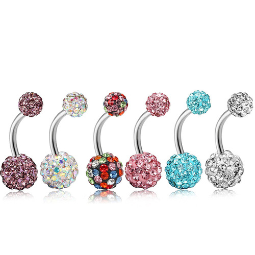 European and American cross-border wish aliexpress stainless steel fashion full diamond navel nails navel ring body piercing jewelry