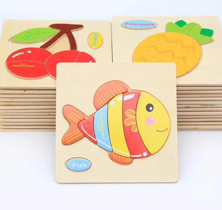 baby Children's building blocks Jigsaw puzzle wooden  woodiness Intellectual puzzle Toys 1-3-5-6 Age-old Animal Mosaic