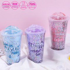INS Creative Pineapple Double-Layer Cup with Graffiti Stars Sliding Lid Straw Cup, Logo Customization Wholesale