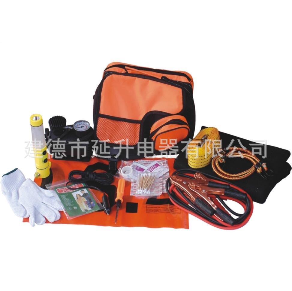 汽车应急工具套装 气泵电瓶线拖车绳工具组合 应急工具包厂家