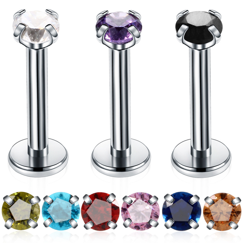 Retro Geometric Stainless Steel Inlay Zircon Lip Stud 1 Piece display picture 2