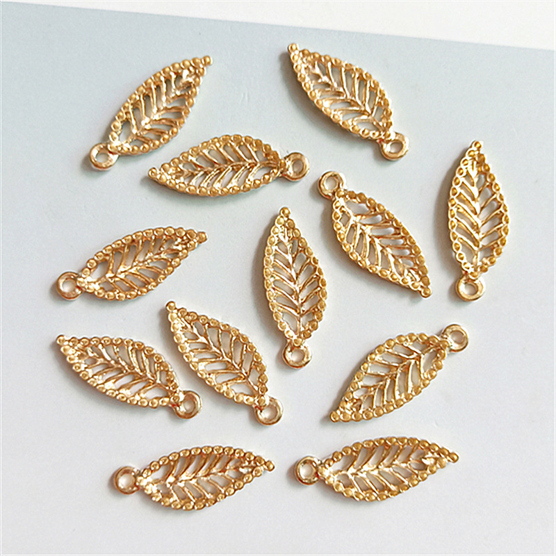 K Gold hollow leaves leaf pendant alloy accessories diy handmade hair accessories bracelet pendant mobile phone accessories material