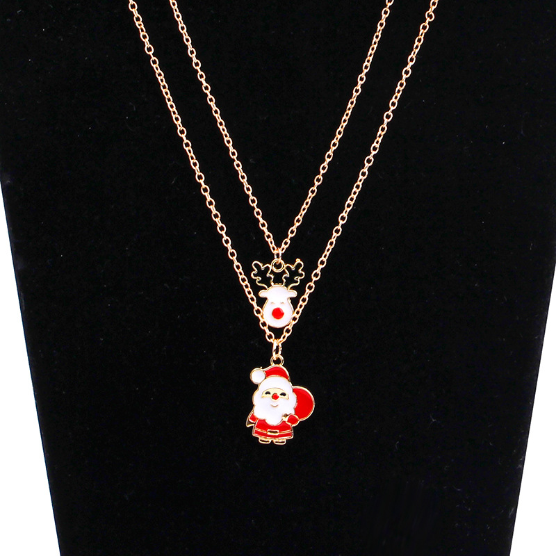 European And American New Ladies Christmas Drip Series Bell Snowman Wreath Santa Claus Necklace And Earrings Suite display picture 63