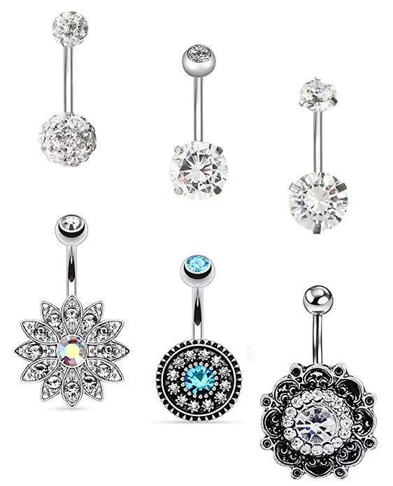 Set stainless steel, short zirconium, physiological belly button piercing, Amazon