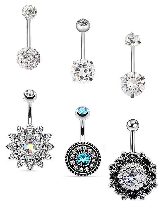 Set stainless steel, short zirconium, physiological belly button piercing, Amazon
