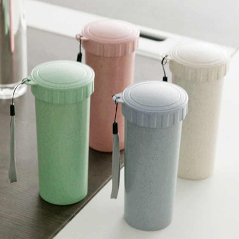 Creativo paja de trigo portátil de plástico al aire libre taza de agua para hombres y mujeres estudiante lindo mini pareja taza