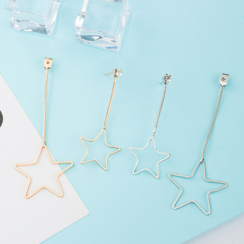 Nouvelle-coréen Simple Taille Creux Pentagramme Longue Chaîne Pendentif Oreille Ligne Oreille Goujons Boucles D'oreilles display picture 9