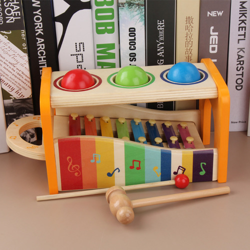 Manufacturer of three-ball knocking table, whack-a-mole infants and young children, small eight-note xylophone, baby wooden 1-3 years old educational toy