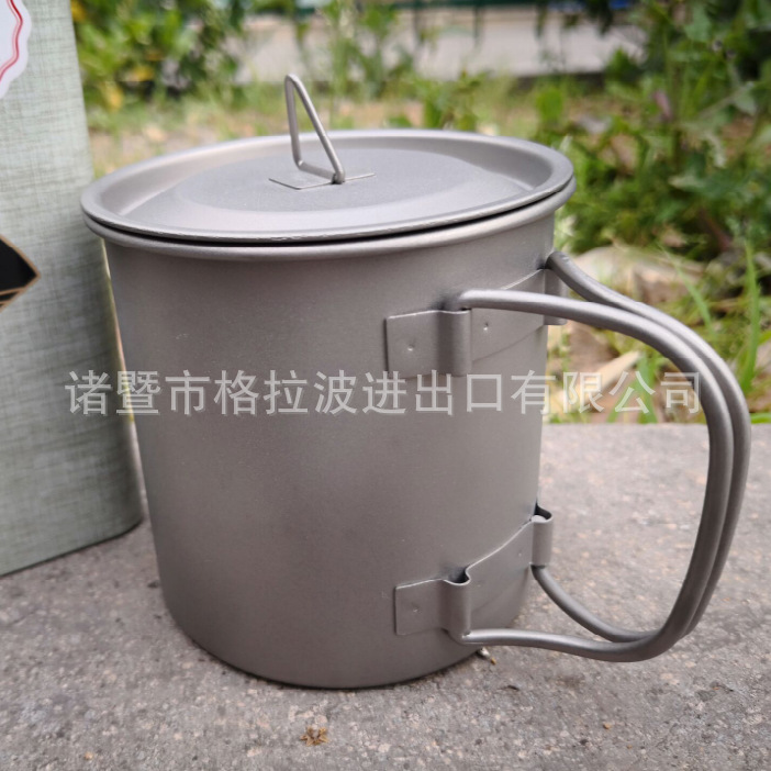 400ML单层钛水杯纯钛杯子户外野营钛杯 纯钛可烧水野营带盖钛杯|ru