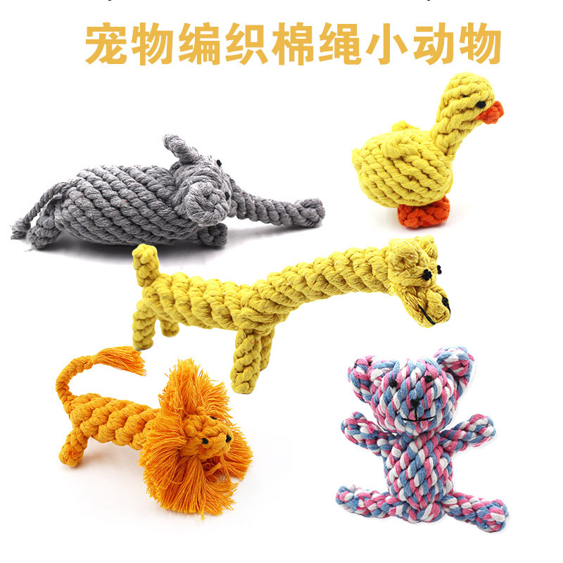 Perro de Mascota de juguete para mascotas nudo de juguete de estilo animal pequeño pato amarillo elefante mordedura cuerda gato perro de juguete image 2