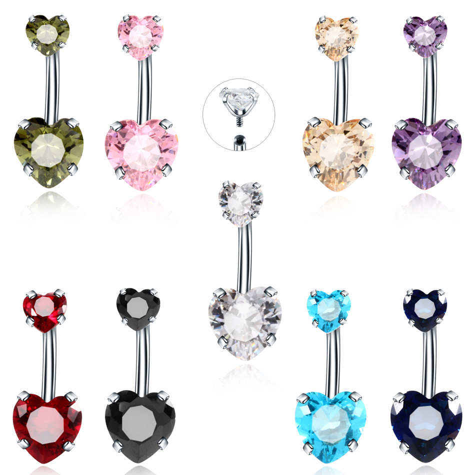 Fashion Geometric Heart Shape Stainless Steel Inlaid Zircon Zircon Belly Ring 1 Piecepicture4