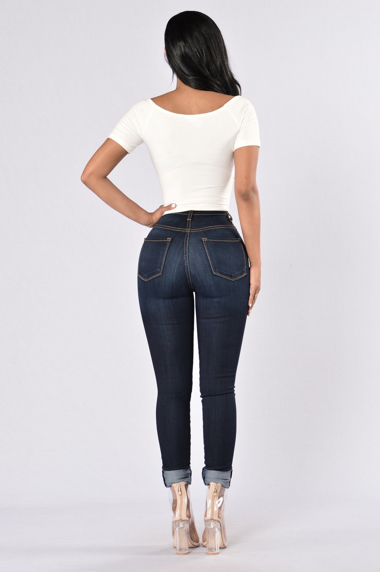 high-waist elastic slim-fit jeans NSXXL128514