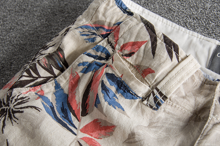 B25 personality leaves printed water wash comfortable linen casual pants foreign trade original single men's shorts 11