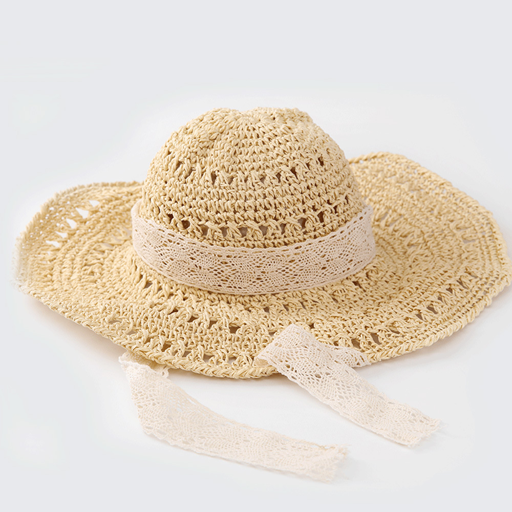 Korean Summer Handmade Windproof Big-edge Suncreen Lace Straw Hat display picture 5