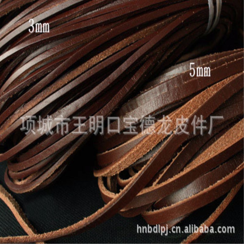 生产批发纯牛皮绳子 牛皮鞋带 方皮条 4毫米各种颜色