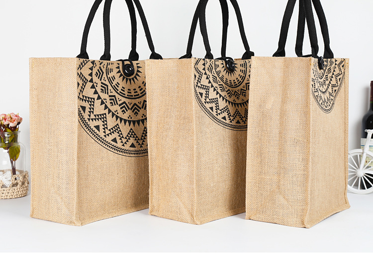 单肩简约复古购物袋粗麻布手提黄麻购物时尚收纳袋麻布