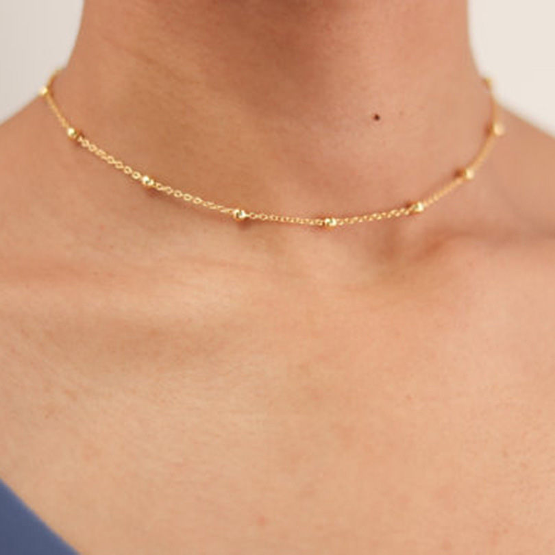 Delicate Gold Necklace-Satellite Bead Ne...