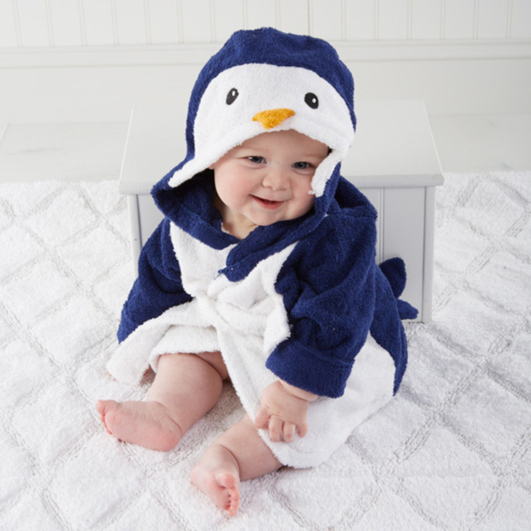 Flannel Baby Bathrobe New Fashion Children's Home Clothes Boys and Girls Cute Penguin Nightgown Fashion Casual