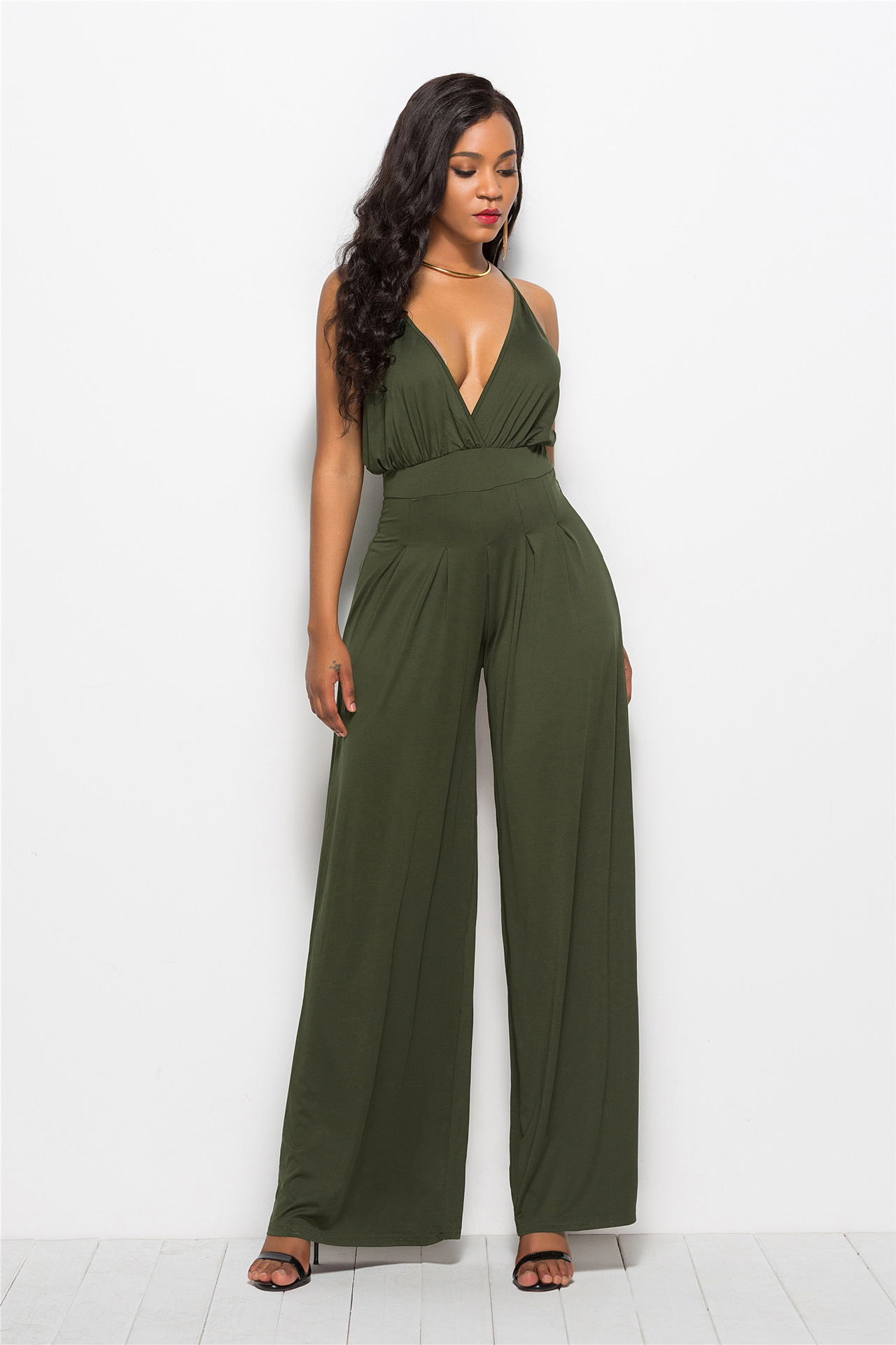 Solid Color Wide Leg Jumpsuit  NSLM33248