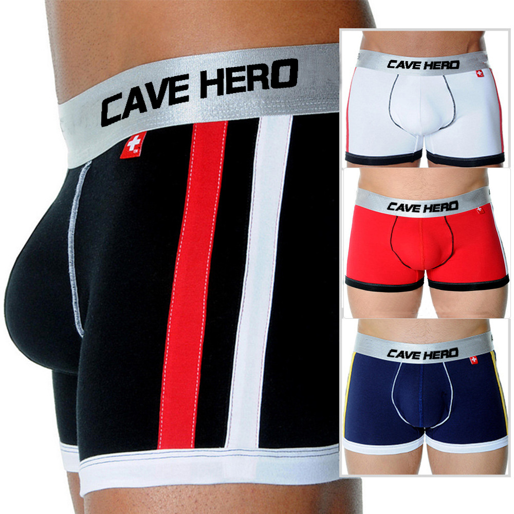 美國CaveHero卡夫勞純棉性感U凸囊袋海綿罩杯男士內褲撞色平角褲