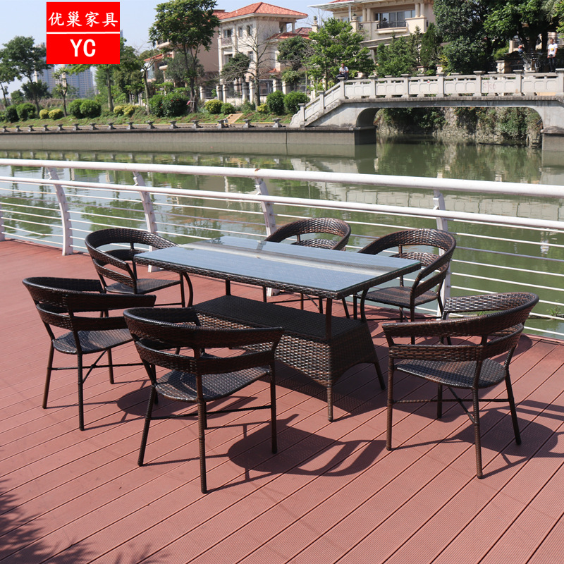 outdoors Tables and chairs balcony Wicker chair Thirty-five Set of parts outdoor Iron art Rattan chair tea table combination courtyard leisure time furniture