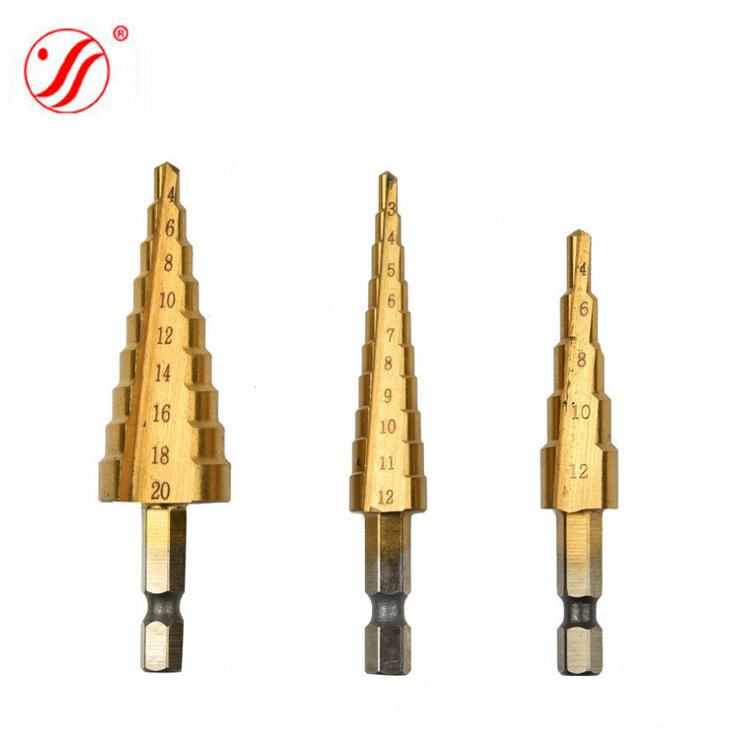 3-12/4-12/4-20 小三件组套 六角柄镀钛直槽阶梯钻 台阶钻 宝塔钻