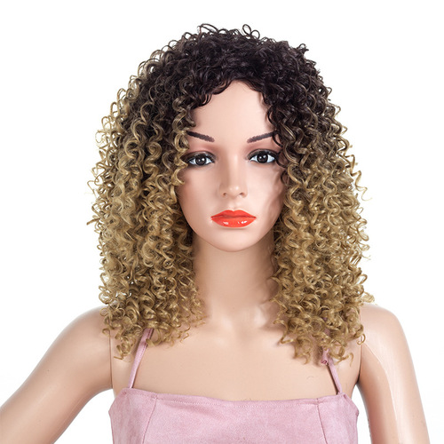 Curly Hair Wigs Wig female long curly hair gradient African small roll high temperature Synthetic wigs headgear